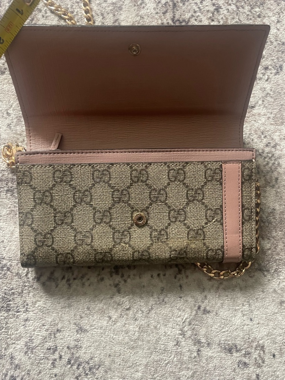 Gucci GG Supreme Long Wallet Belt Design PVC Leather Beige Crossbody Chain
